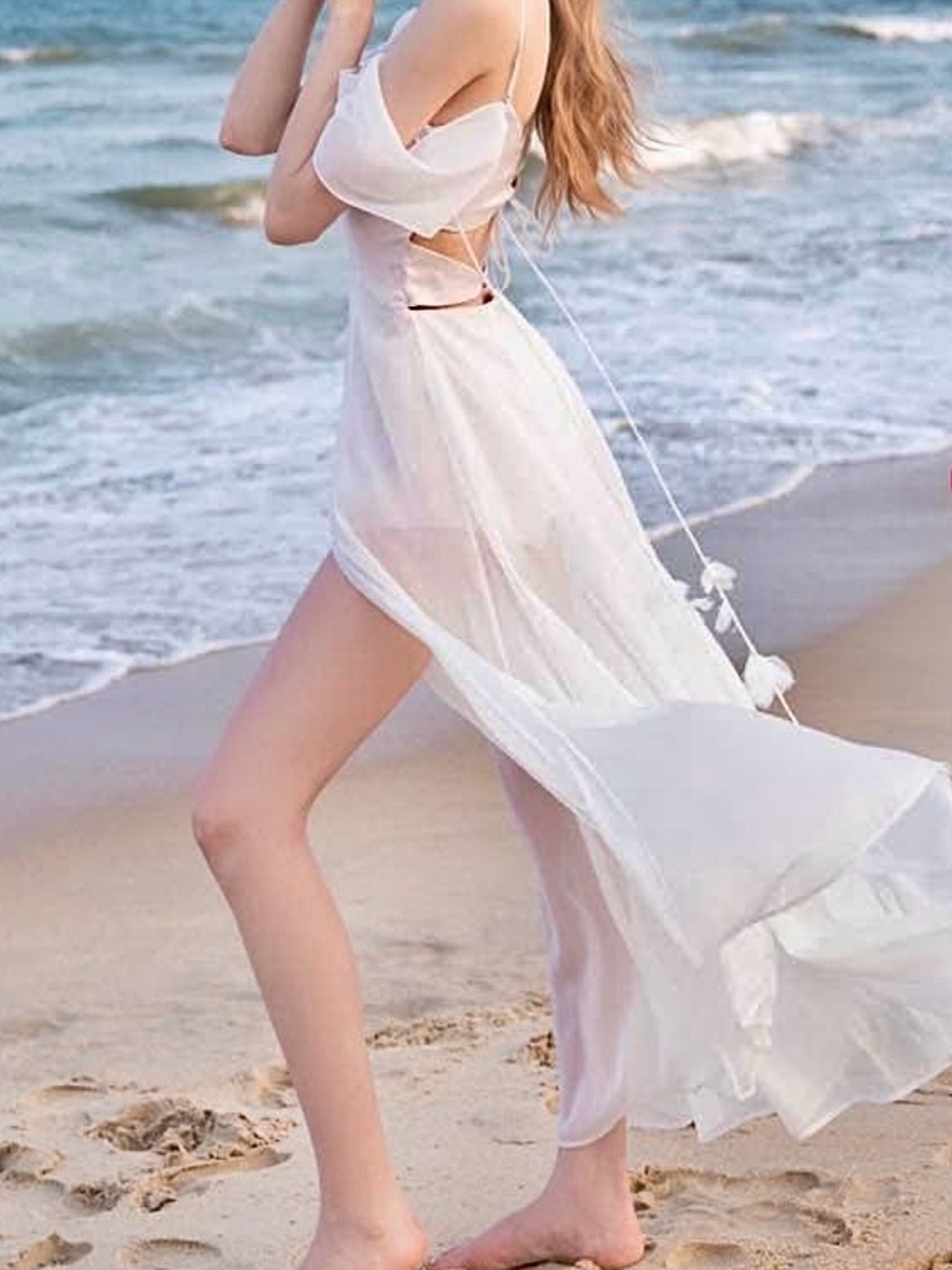 White off shoulder Maxi Dress with Shells and Pearls details - Picture 2 of 6